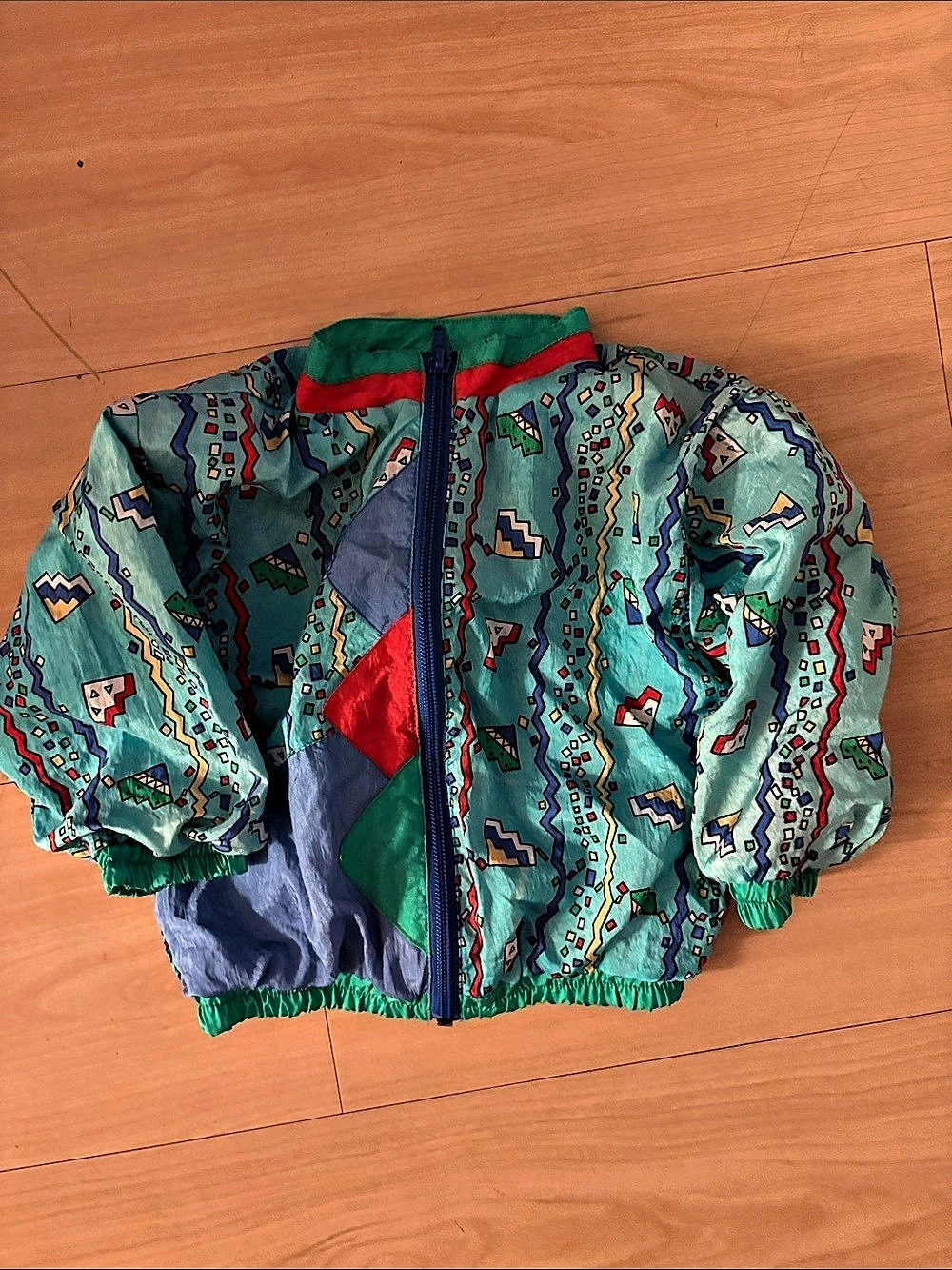 Kids Geometric Zip Jacket in Green & Blue